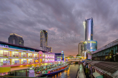 城市,曼谷,居住区,船,慢跑,水,水平画幅,海港,运河,古老的