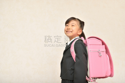 日式书包,粉色,日本人,女孩,留白,幸福,水平画幅,仅日本人,日本,儿童