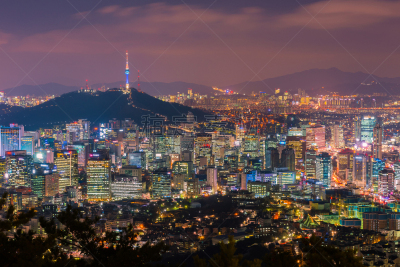 夜晚,首尔,朝鲜半岛,城市天际线,韩国,水平画幅,无人,英文字母n,户外,都市风景