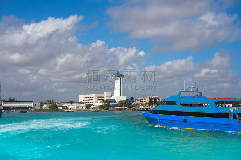 坎昆,玛雅文明,海岸线,华雷斯港,水,天空,度假胜地,水平画幅,云,沙子