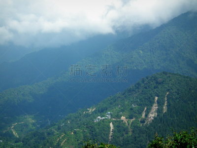 山,拥挤的,有包装的,植物群,天空,水平画幅,雪,无人,虎丘,喜马拉雅山脉