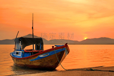 海滩,船,水,天空,水平画幅,早晨,户外,戏剧性的天空,想法,越南