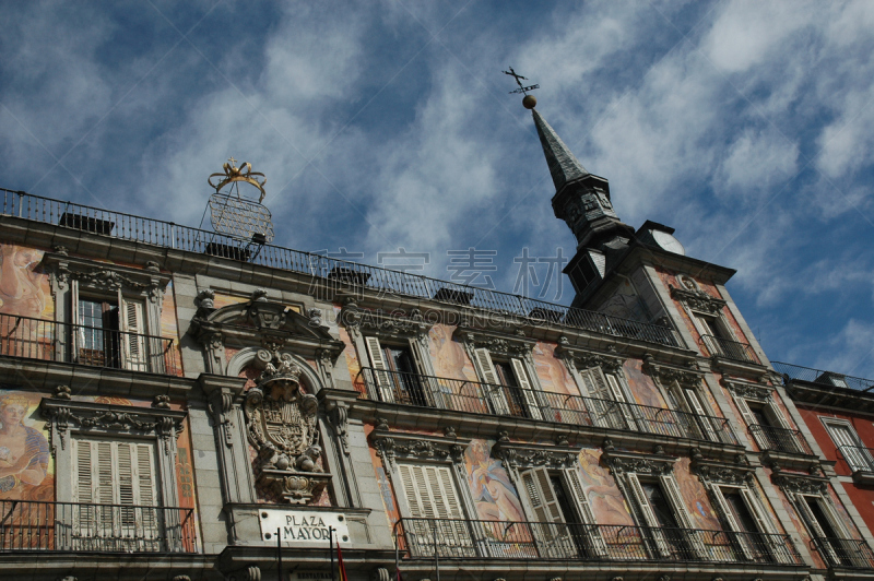 马约尔广场,大广场,天空,水平画幅,建筑,无人,透视图,casa de la panaderia,statue of philip iii,ayuntamiento