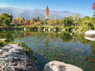 大理,崇圣寺三塔,中国,宝塔,云南省,水平画幅,地形,建筑,无人,寺庙