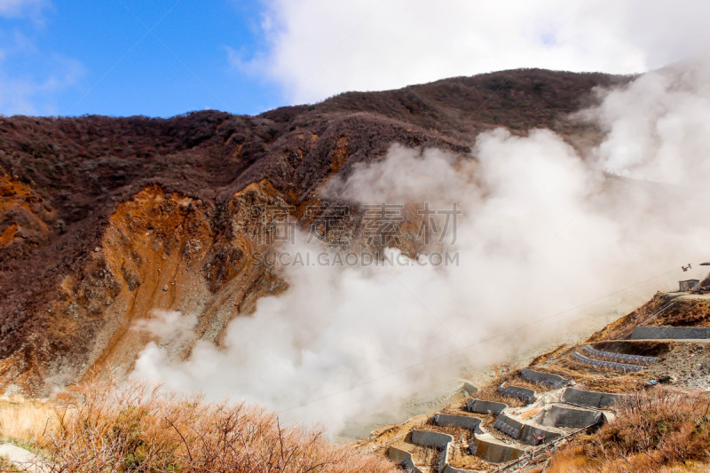 特写,箱根园,山,日本,烟,天空,美,水平画幅,火山地形,旅行者