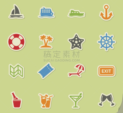 符号,乘船游,安全带,沙滩椅,骰子,海星,船,浮标,手提箱