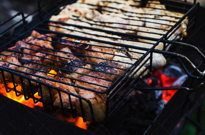 鸡肉,烤肉架,小排骨,格子烤肉,水平画幅,无人,格子,鸡翅,膳食,夏天