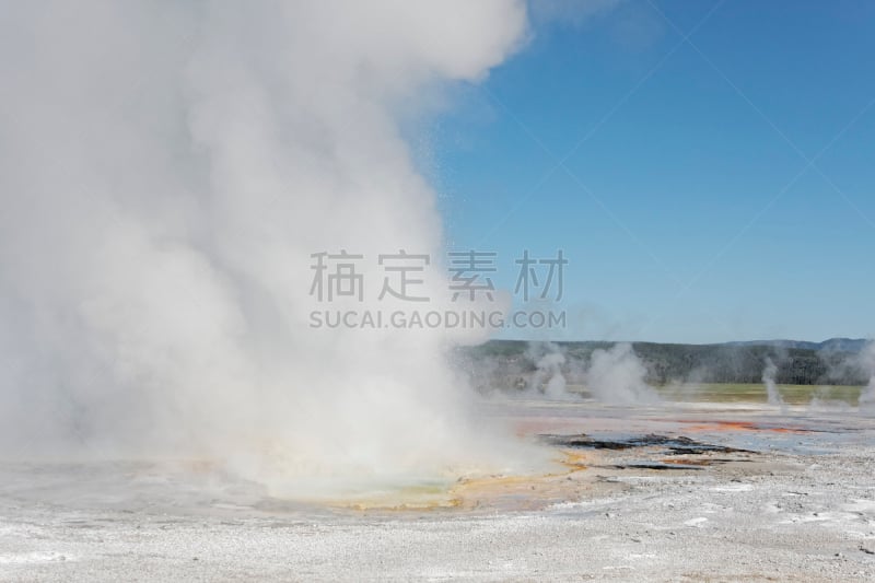水,沸腾的,天空,公园,美国西部,水平画幅,能源,怀俄明,夏天,户外