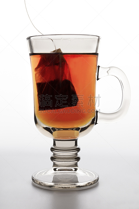 玻璃,茶包,白色,分离着色,在上面,茶杯,垂直画幅,水,饮料,线绳