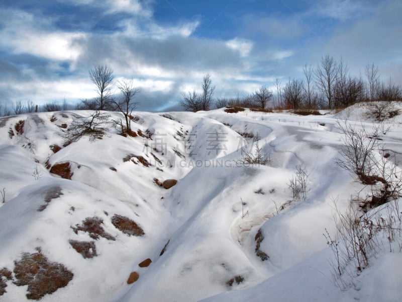 荒地,雪,布鲁斯小道,铁矿,拼块地形,天空,留白,水平画幅,无人,岩层