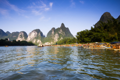 漓江,早晨,桂林山水,阳朔,竹林,高清晰度电视,喀斯特,天空,水平画幅,山