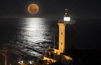 灯塔楼,月亮,摩泽尔海湾,自然,水平画幅,夜晚,无人,黄昏,海洋,开普省