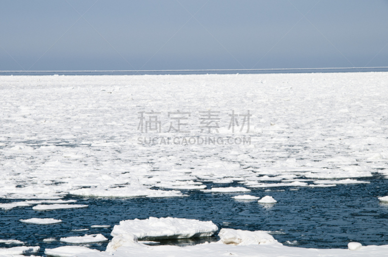 浮冰,海洋,网走市,冰川,鄂霍次克海,天空,留白,里山,非都市风光,水平画幅