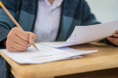 纸,书桌,学生,教室,解决,检查,考试,教育,写