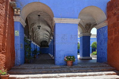 秘鲁,圣塔卡塔利纳修女院,阿雷基帕城,南美,修道院,水平画幅,墙,阿雷基帕地区,建筑,无人