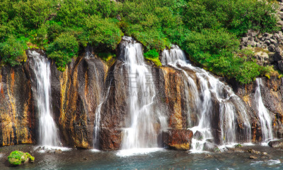 瀑布,hraunfossar,夏天,冰岛国,白昼,自然美,晴朗,自然,悬崖,水平画幅