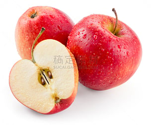苹果,红色,水滴,背景分离,水果,分离着色,矢状,冠状切片,切片食物,剪贴路径