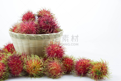 红毛丹,水平画幅,维生素,篮子,特写,泰国,甜点心,白色,植物,热带气候