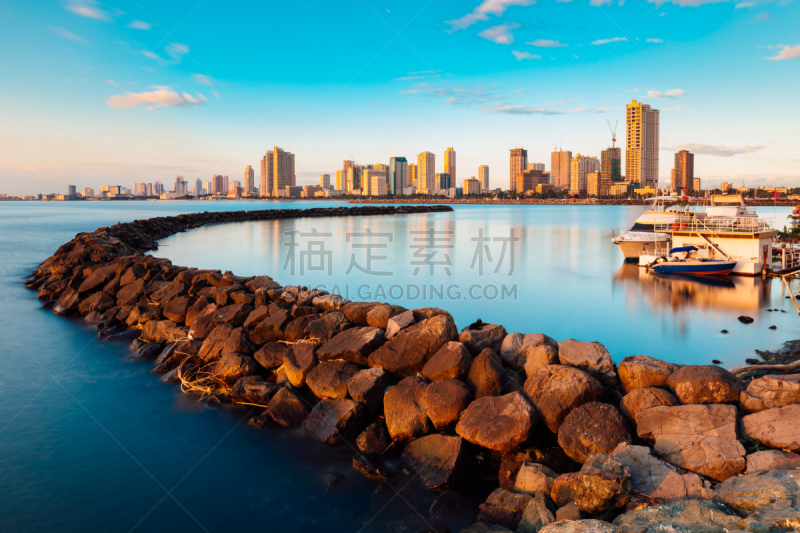 菲律宾,城市天际线,马尼拉,马尼拉海湾,城市生活,游艇,船,海岸线,水湾,户外