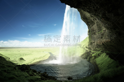 瀑布,夏天,冰岛国,seljalandsfoss waterfall,水,天空,美,水平画幅,户外,石材