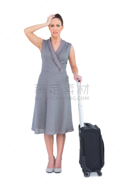 女人,手提箱,注视镜头,垂直画幅,正面视角,旅行者,高跟鞋,仅成年人,青年人