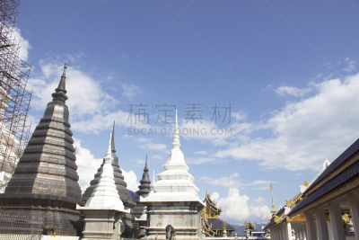宝塔,泰国,清迈省,纪念碑,修道院,水平画幅,建筑,无人,蓝色,巨大的