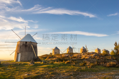 风轮机,葡萄牙,地形,特拉华,山,农业,云景,风,曙暮光,云