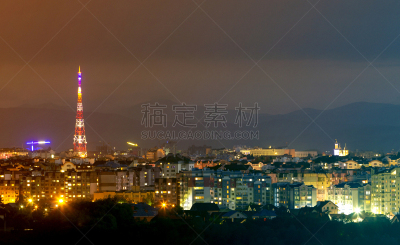 现代,背景,城市,城市天际线,卡帕锡安山脉,夜晚,乌克兰,都市风光,高大的,照亮