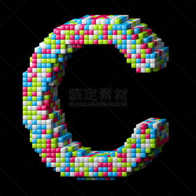 字母,英文字母C,像素化,三维图形,华丽的,单词,背景,绘画插图,剪贴本