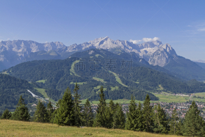 维特斯坦山脉,风景,自然,草地,楚格峰,水平画幅,地形,无人,夏天,加米施帕腾基兴