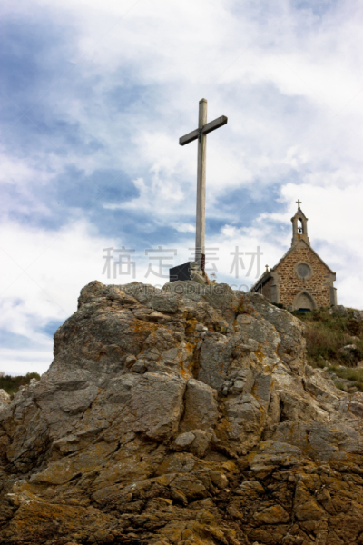 布列塔尼,十字形,古老的,法国,海岸线,石头,垂直画幅,天空,无人