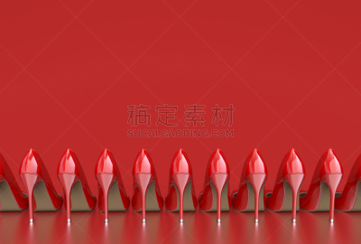 红色背景,想法,红色,鞋子,女人,绘画插图,细高跟鞋,时尚,创造力,大量物体