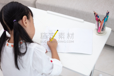 小的,中国人,女孩,家庭作业,亚洲,家庭,小学,铅笔,技术,儿童