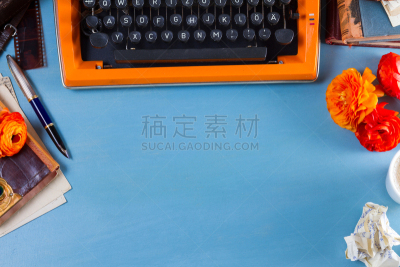 打字机,橙色,办公室,留言板,讲故事,波普风,留白,古老的,古典式,过去