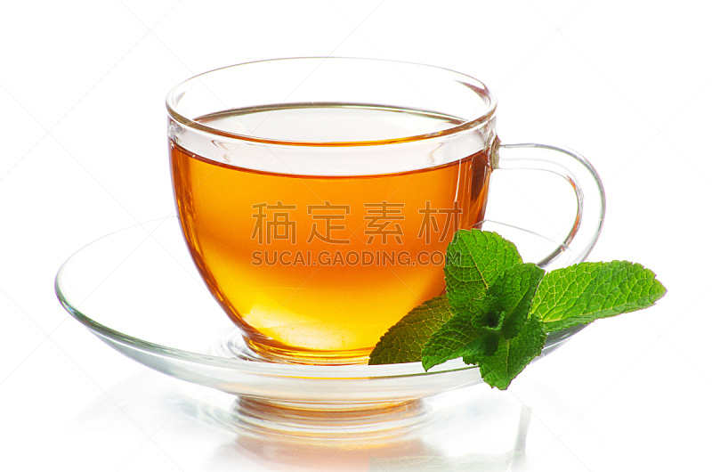 茶杯,水平画幅,绿色,无人,玻璃,白色背景,背景分离,饮料,概念,茶