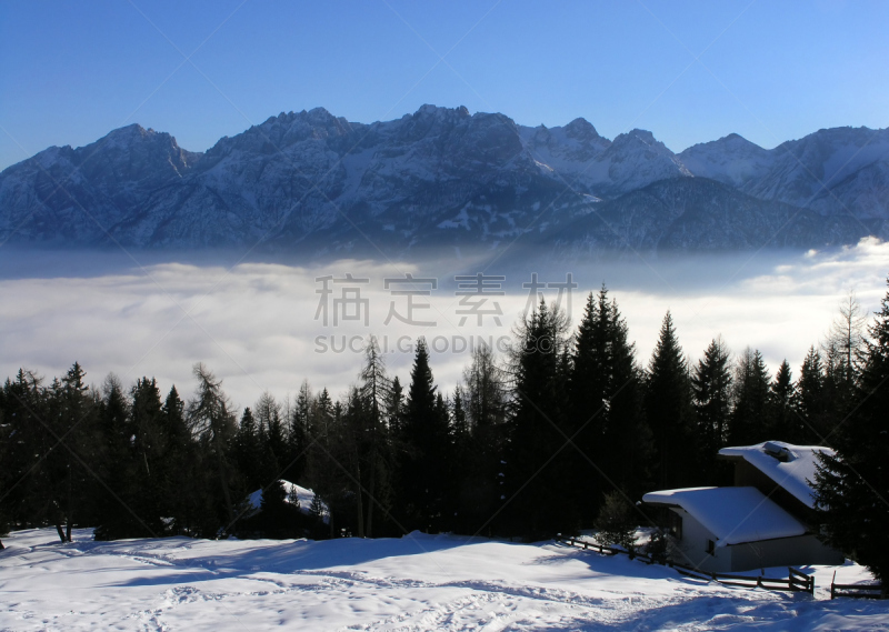 山,风景,天空,度假胜地,水平画幅,小木屋,雪,半空中,透视图,客舱