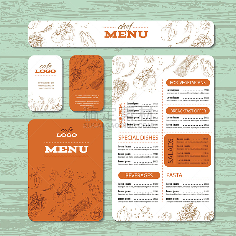 模板,咖啡馆,餐馆,身份,菜单,素食,无人,绘画插图,膳食,标签