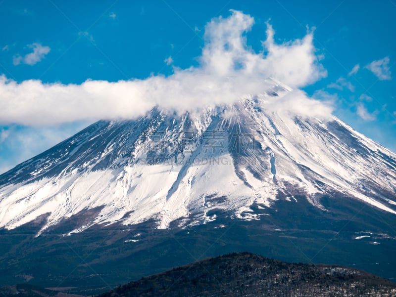 冬天,富士山,天空,美,草原,水平画幅,云,雪,无人,东亚