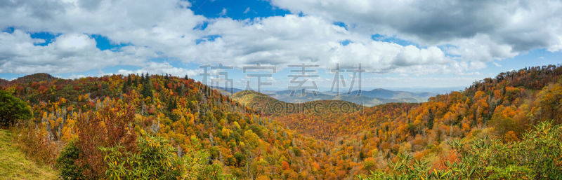 秋天,全景,蓝色山脊山脉,彩色图片,地形,山脊,云,北卡罗来纳,蓝岭公路,阿巴拉契亚山脉