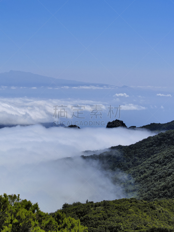 山,戈梅拉,看风景,垂直画幅,天空,绿色,地形,无人,蓝色