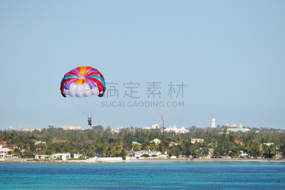 拖引式降落伞运动,加勒比海,在上面,水,天空,降落伞运动,拿骚,休闲活动,水平画幅,降落伞