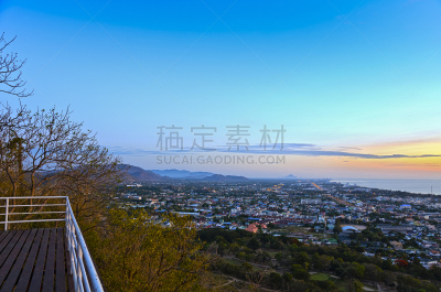 华欣,城市,视角,巴蜀,天空,水平画幅,高视角,无人,早晨,日出