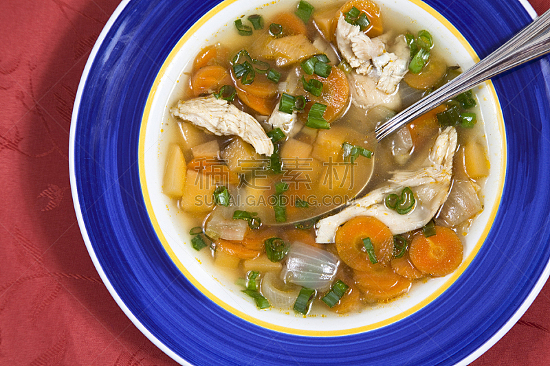 鸡汤,白色,碗,胡萝卜,蔬菜汤,肉汤,水平画幅,洋葱,膳食,汤