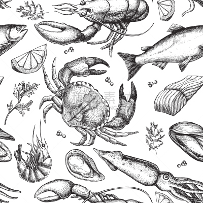 绘画插图,海产,矢量,式样,手,素描餐厅,古典式,商店,计算机制图,计算机图形学