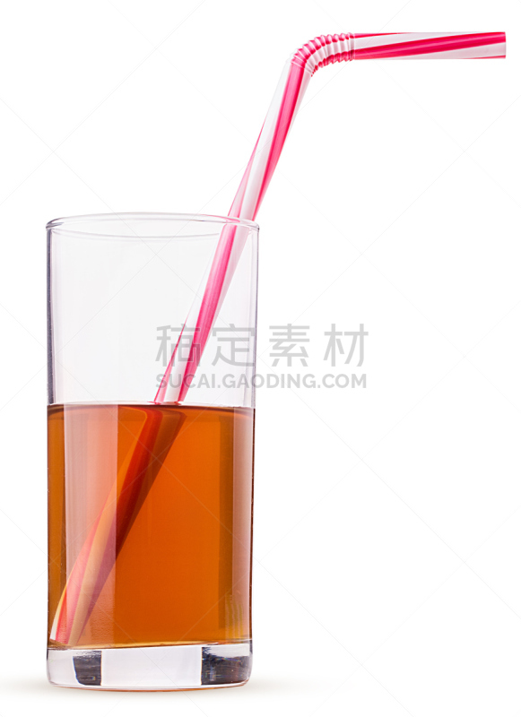 清新,玻璃杯,红色,吸管,条纹,一半的,苹果汁,垂直画幅,素食,无人