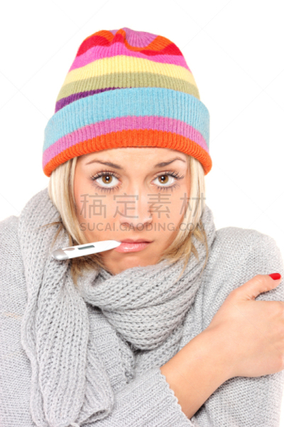 温度计,人的嘴,女人,垂直画幅,美,温度,领饰,注视镜头,白人,仅成年人