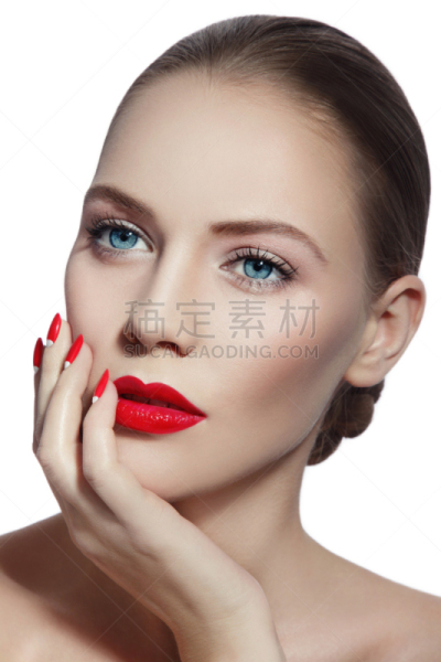 红色,修指甲,嘴唇,颧骨,红色的口红,整形手术,垂直画幅,美,彩妆,指甲