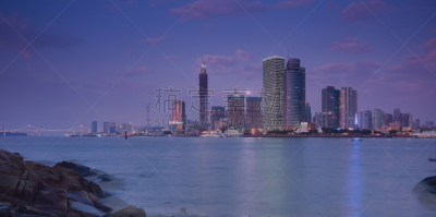 厦门,城市天际线,福建省,天空,水平画幅,无人,玻璃,户外,起重机,海浪