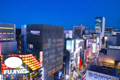 夜晚,银座,天空,水平画幅,无人,路,日本,黄昏,建筑外部,户外