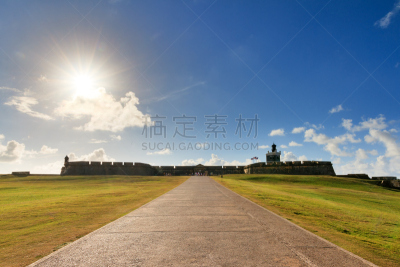 日光,圣菲利普,莫罗古堡,天空,波多黎各,水平画幅,曙暮光,旅行者,夏天,要塞